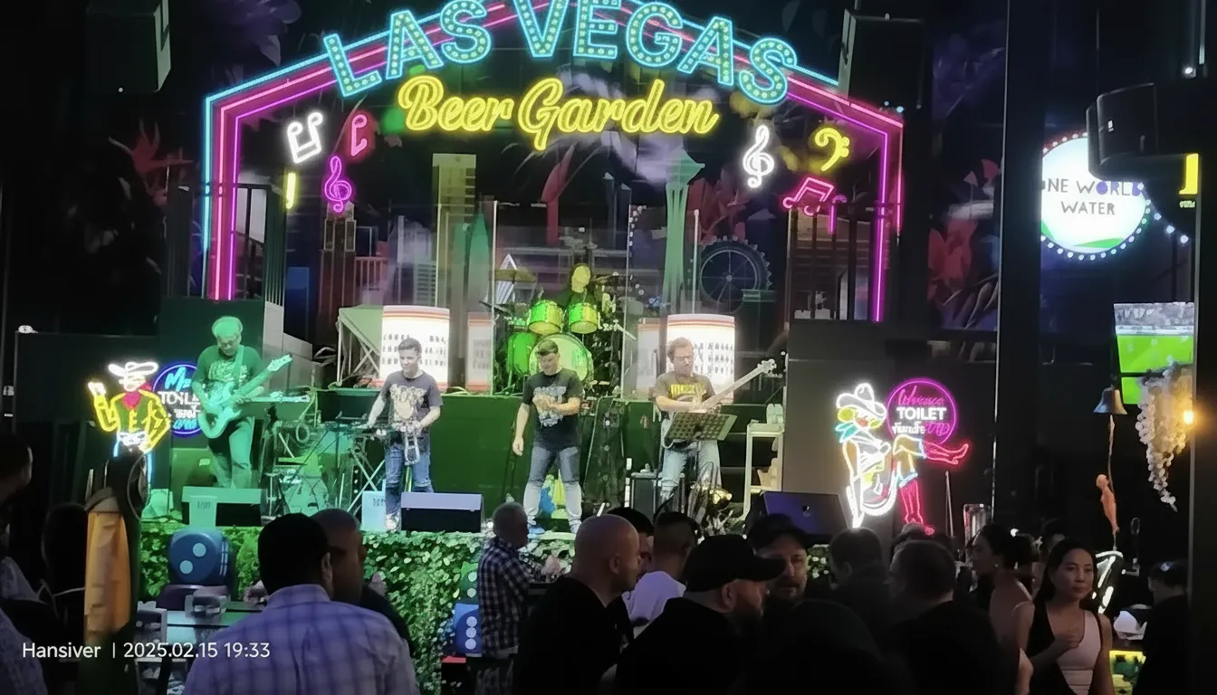Live band performing at Las Vegas Beer Garden main stage